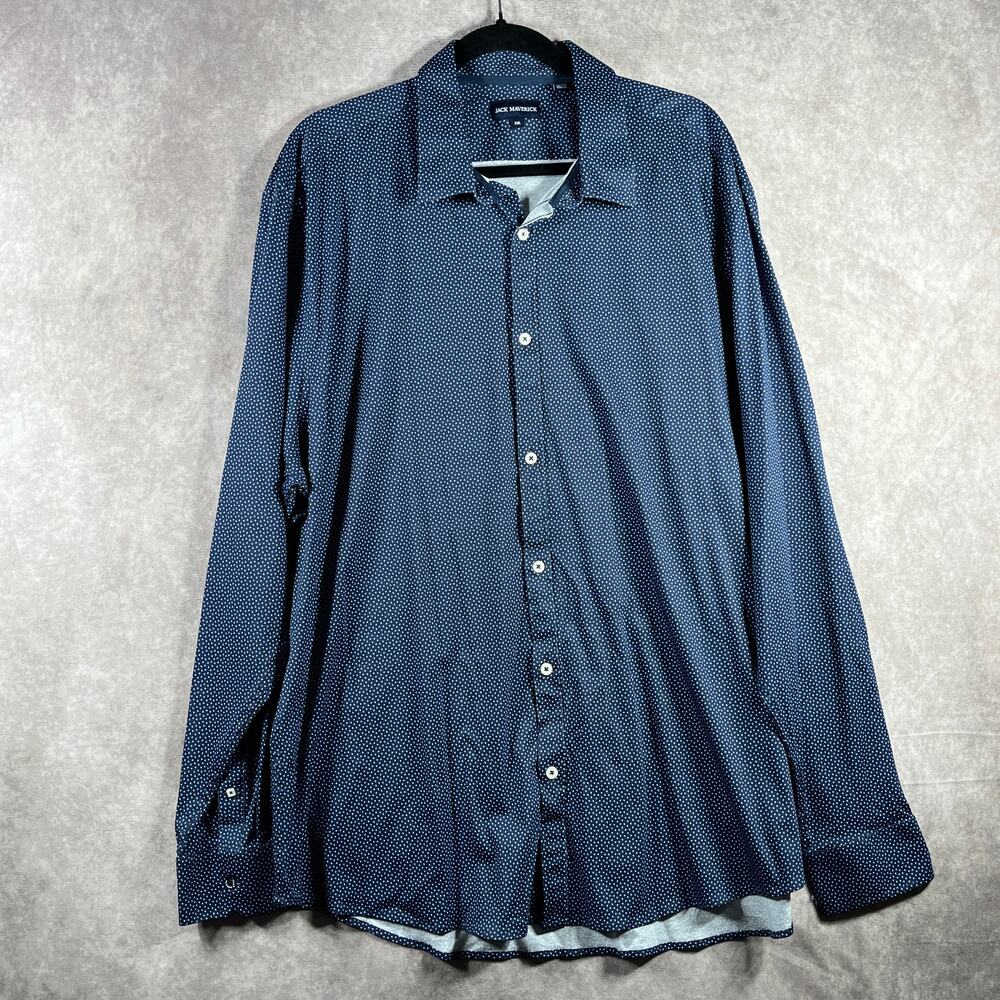 John‎ Maverick Performance Shirt Mens Size 2XL Navy Blue Diamond Print Button Up